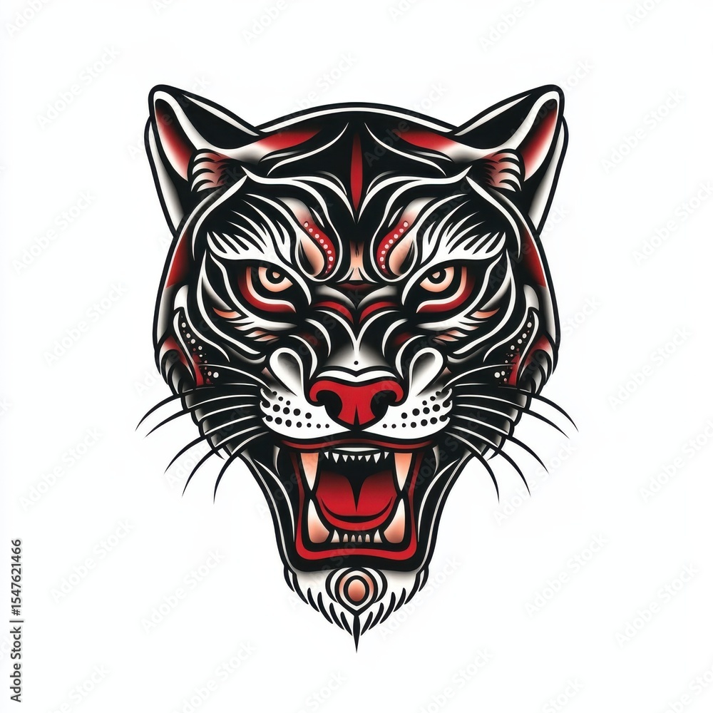 Fototapeta premium Fierce Panther Head Tattoo in Traditional Styled Design
