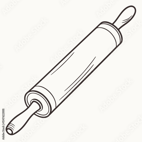 A clean vector line art illustration of a classic rolling pin, perfect for conveying themes of baking, cooking, homemade food, and kitchen activities. Ideal for recipe blogs, culinary websites.