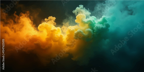 Abstract light and dark clouds reflect a fiery underwater world where smoke and stars meet the blue ocean