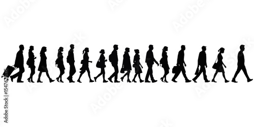 set of silhouettes of people walking side view.graphic vector illustration eps 10