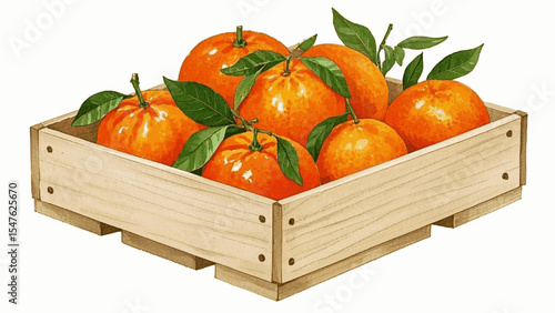 Rustic Gold Wooden box for oranges isolated watercolor vector illustration svg