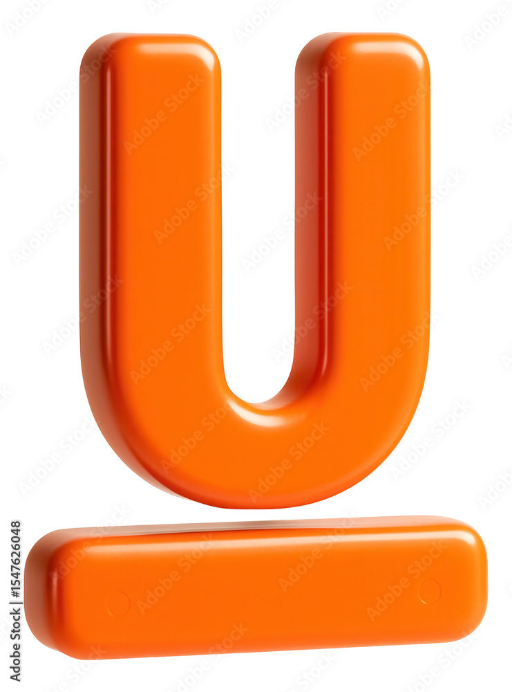 Glossy orange letter U with a rectangular base, perfect for eye-catching promo and retail designs on transparent background. Glossy orange letter U with a rectangular base, perfect for eye-catching promo and retail designs on transparent background.