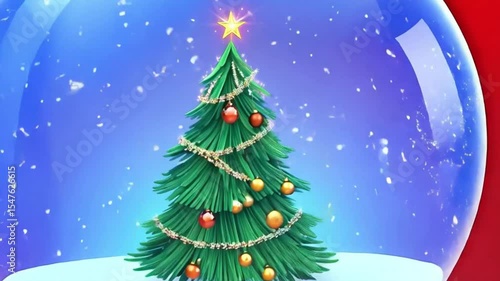 Wallpaper Mural Snow globe with tree on red background, sparkling lights around base Torontodigital.ca