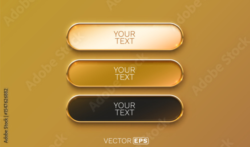 Golden frame label, set color, event bar button, gold signboard. Vector illustration