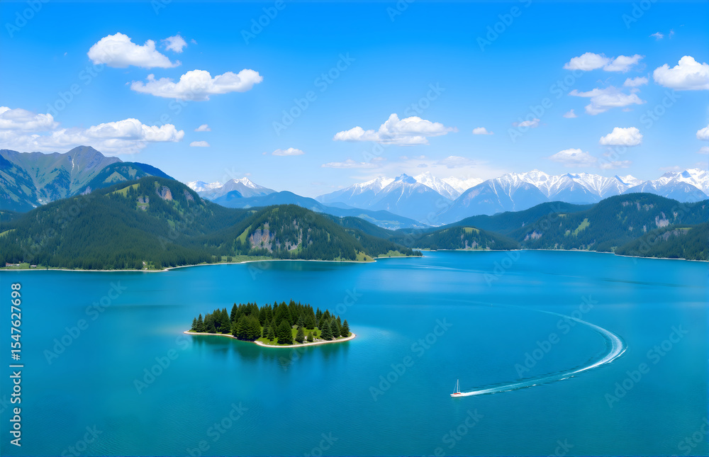 Fototapeta premium Quiet Island Amid Mountains and Waters
