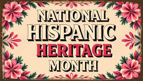 National Historical Heritage Month poster with flowers and leaves. Vector illustration.