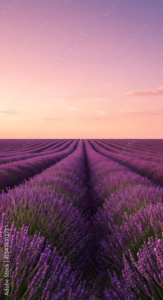 Obraz premium Serene Sunset over a Lavender Field A Stunning Purple Panorama