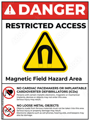 Danger Magnetic Field Hazard Area Sign - No Pacemakers No Loose Metal Objects