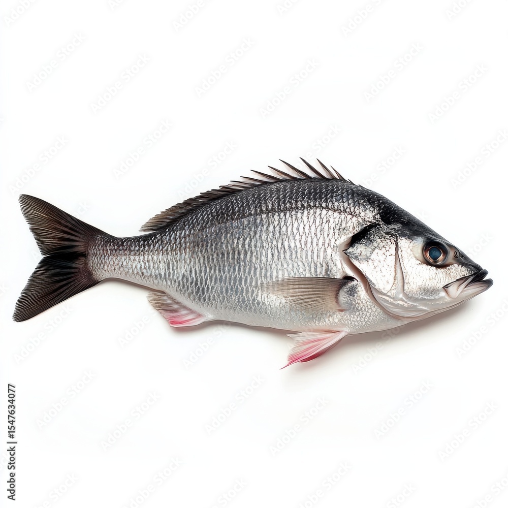 Obraz premium Vibrant Sea Bass Fish with Sleek Design on White Background