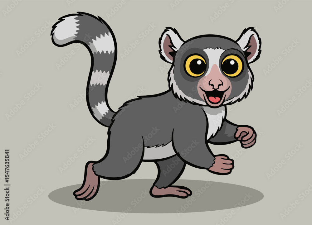 Obraz premium cute little indri with big eyes running and smiling happy