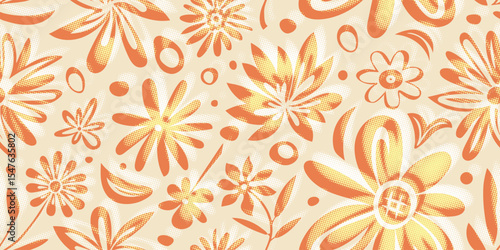 Wallpaper Mural Floral seamless pattern, flowers and leaves, vector design Torontodigital.ca