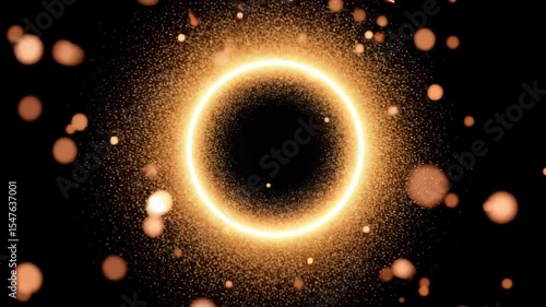 Glowing golden ring with sparkling light particles creating magical glowing particle sparkle effect