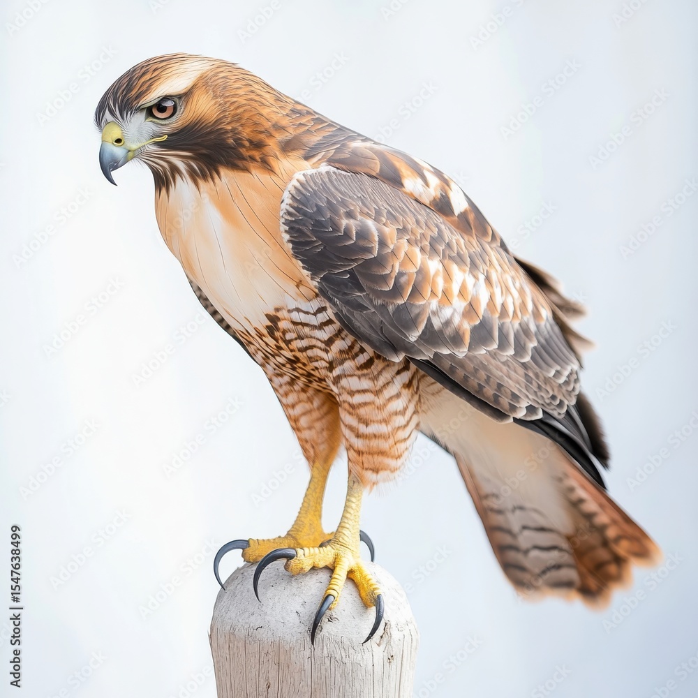 Fototapeta premium Red-Tailed Hawk Perched on Post Against a Soft Background