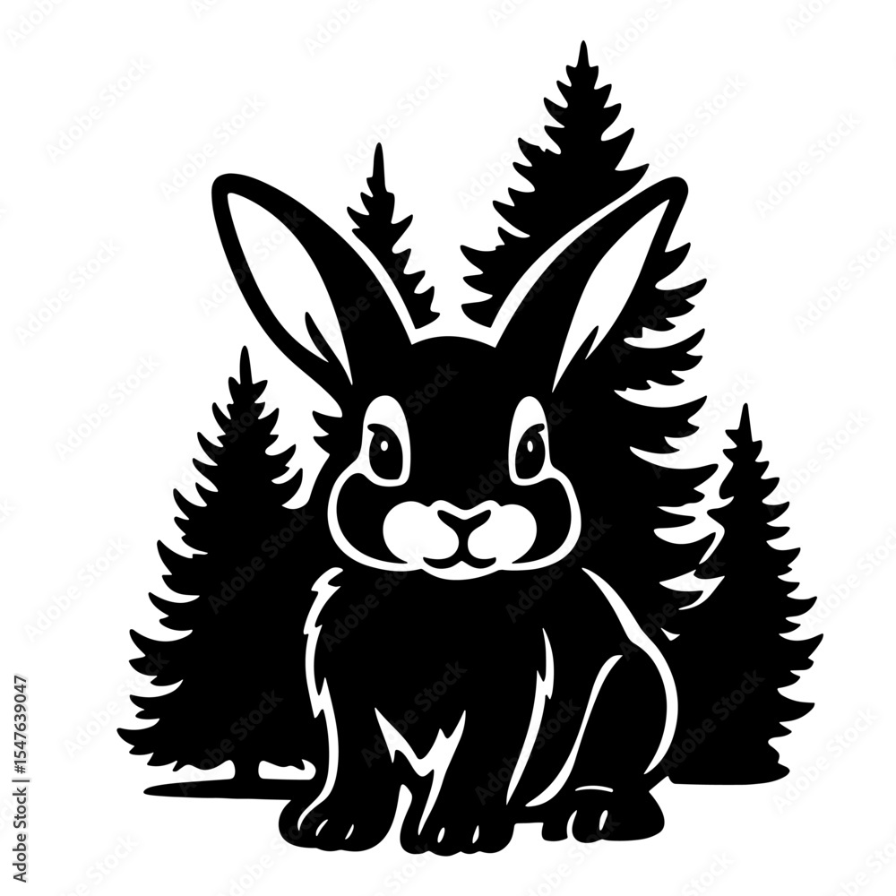 Cute cartoon bunny rabbit sitting in a pine forest, black and white woodland animal illustration for kids coloring book or printable nature art
Cute cartoon bunny rabbit sitting in a pine forest, black and white woodland animal illustration for kids coloring book or printable nature art
