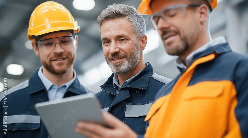 Engineers Collaborating in a Pipe Manufacturing Factory Using a Tablet Engineers Collaborating in a Pipe Manufacturing Factory Using a Tablet