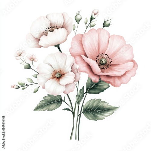 Classic Pink and White Floral Watercolor Design for Backgrounds