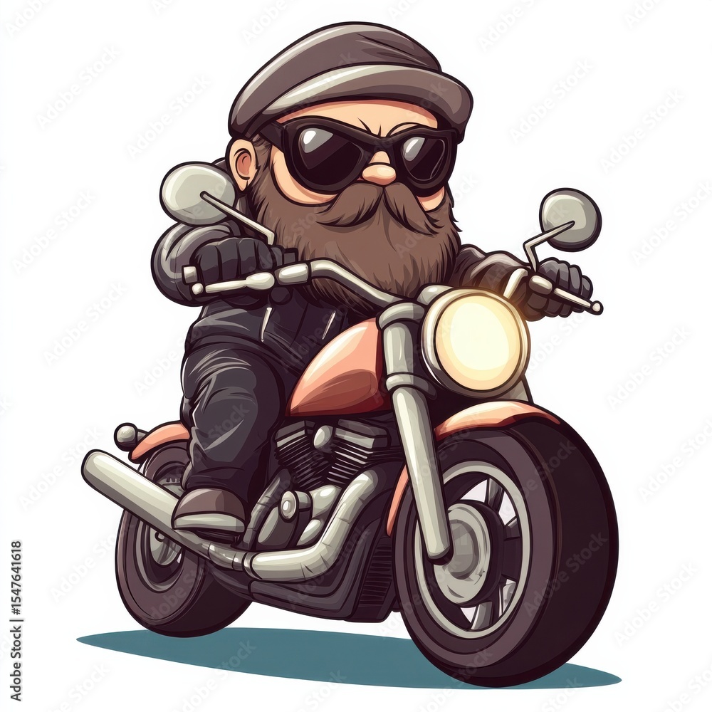 Obraz premium Cool Biker Character Cartoon Riding Motorcycle in Vector Style