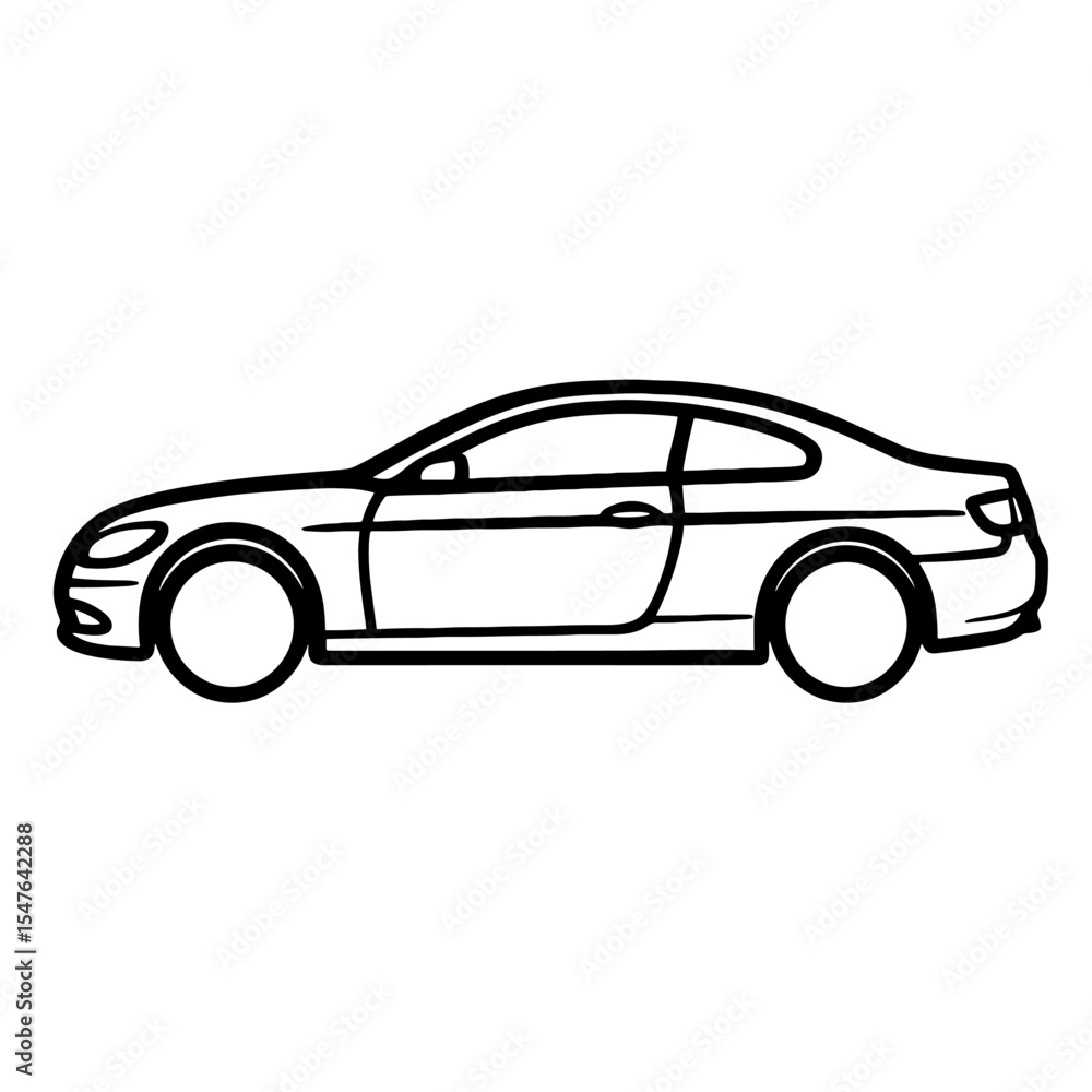 Modern coupe car black and white line art illustration in side view with sleek design, aerodynamic shape, and clean body lines
Modern coupe car black and white line art illustration in side view with sleek design, aerodynamic shape, and clean body lines