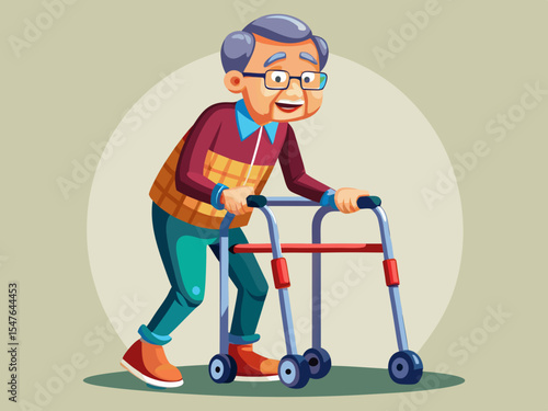 vector of A walker is the best device for patients or elderly people who have problems with their legs and cannot walk. Light background.
