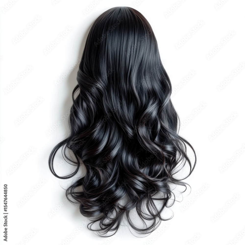Naklejka premium Long Layered Mockup with Cascading Curls of Black Hair
