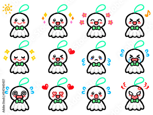 落書き風てるてる坊主のイラスト素材セット4