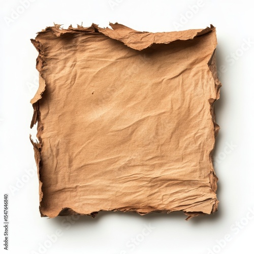 Torn Paper Square with Rough Edges on White Background