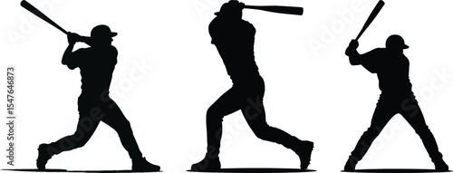 Silhouette vector of baseball players set in batting stance and swinging pose