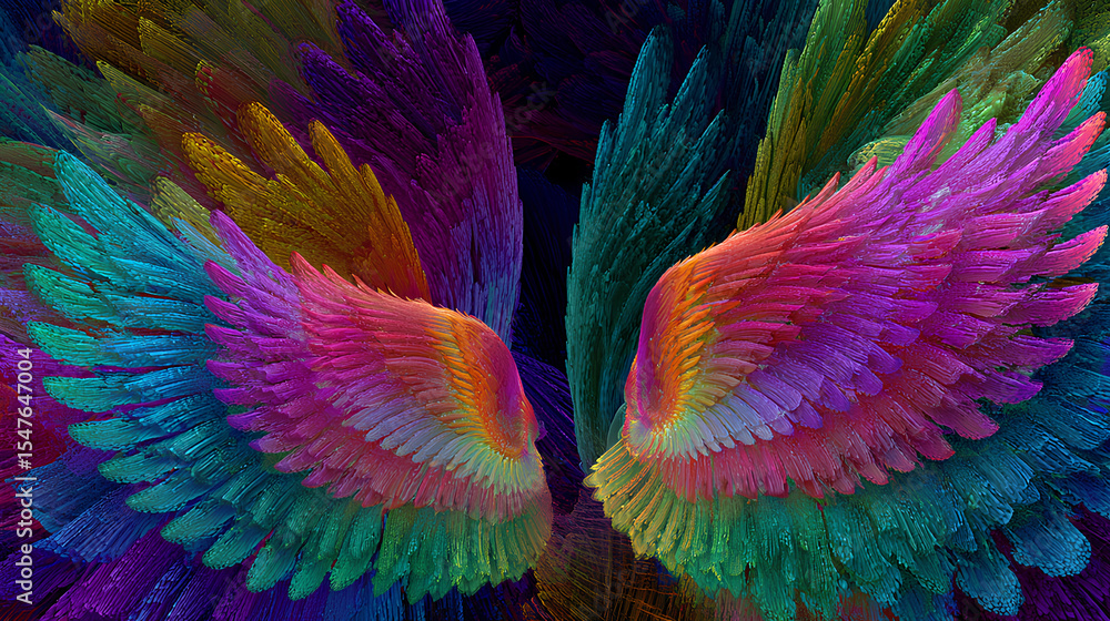 Obraz premium Rainbow Angel Wings Abstract Spiritual Art