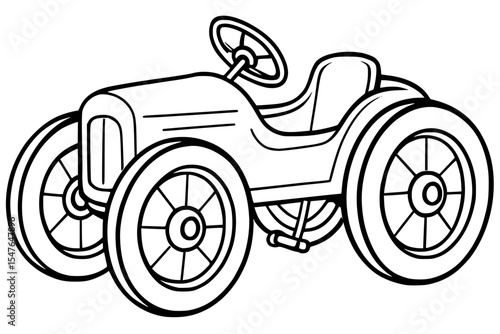 Vector Illustration of a Vintage Pedal Car with Steering Wheel and Large Spoked Wheels