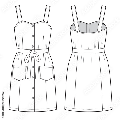 Womens button-up, strappy dress with belt on waist