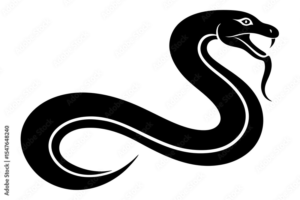 Fototapeta premium Stylized Black Snake, Vector Illustration, Reptile Design