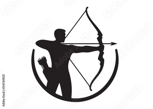archer bow logo silhouette vector, bow and arrow logo icon silhouette, bow and arrow silhouette logo vector, bow and arrow silhouette vector logo on white background