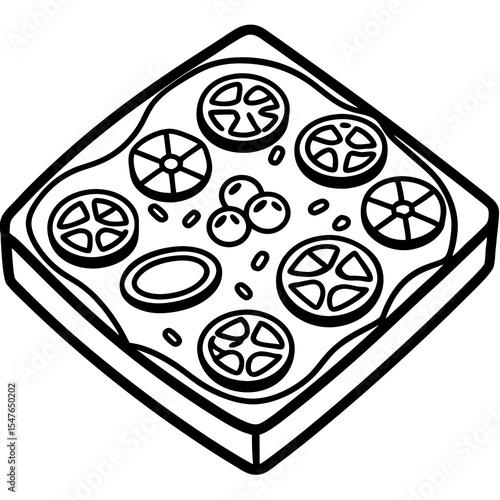 Isometric toast with tomato slices isolated on white background