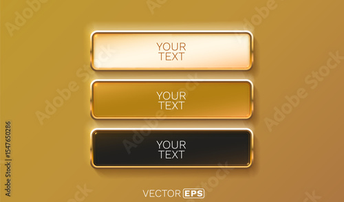 Golden frame label, set color, event bar button, gold signboard. Vector illustration