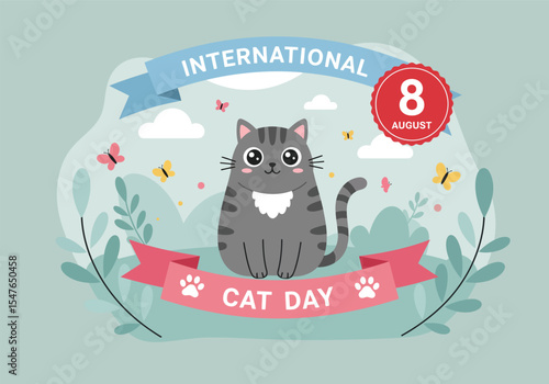 Vector illustration celebrating international cat day on 8 august