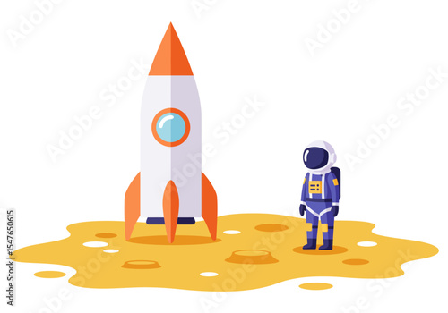 Vector illustration of a rocket landing on the moon