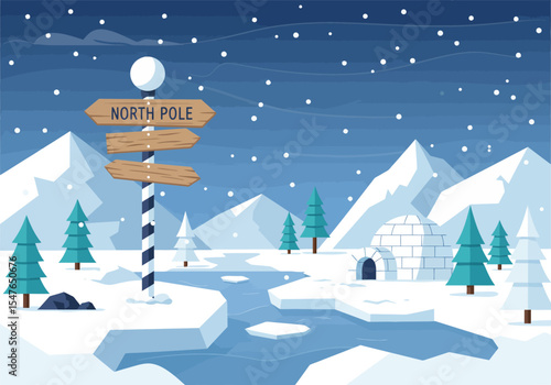 Vector illustration north pole landscape