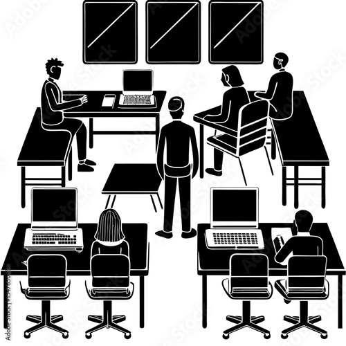 People working at desks in a modern office environment