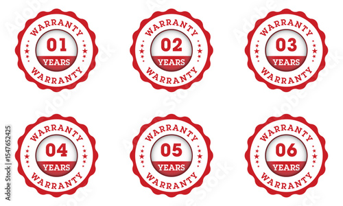 Red Warranty Badge Set with 1 to 6 Year Guarantee Seals