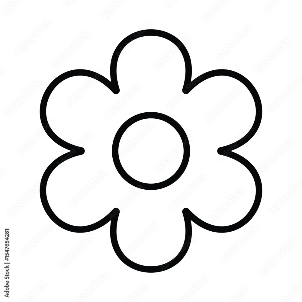 Black outline Flower icon. Simple flower Vector illustration isolated on white background. Line flower icon sign, cute floral design for card, web, poster, print, EPS 10 Black outline Flower icon. Simple flower Vector illustration isolated on white background. Line flower icon sign, cute floral design for card, web, poster, print, EPS 10