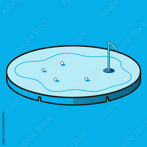 Isometric Illustration of a Miniature Golf Putting Green with Balls and Flag.