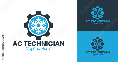 Minimalist Air Conditioning Technician Logo with Snowflake and Gear Design