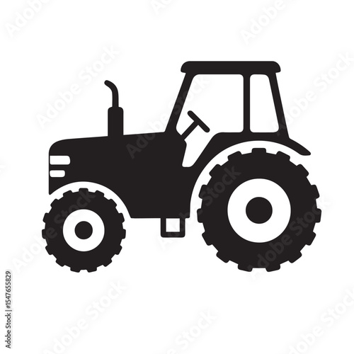 Simple black silhouette of a modern farm tractor.