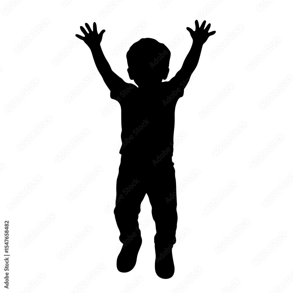 Boy jumping silhouette, happy children jumping, running isolated on white background Boy jumping silhouette, happy children jumping, running isolated on white background