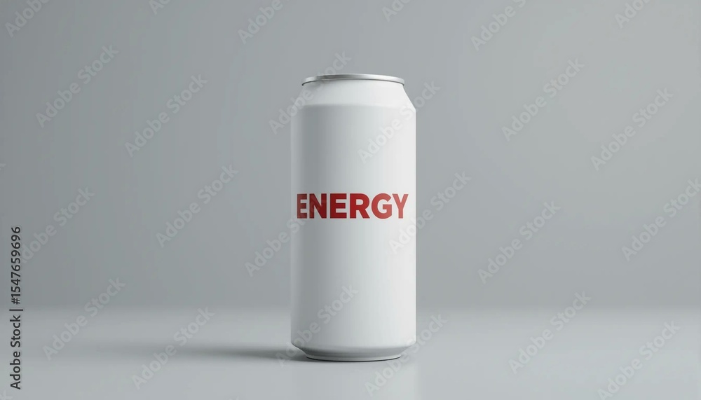 Minimalist energy drink can with bold typography design in a clean studio setting Minimalist energy drink can with bold typography design in a clean studio setting