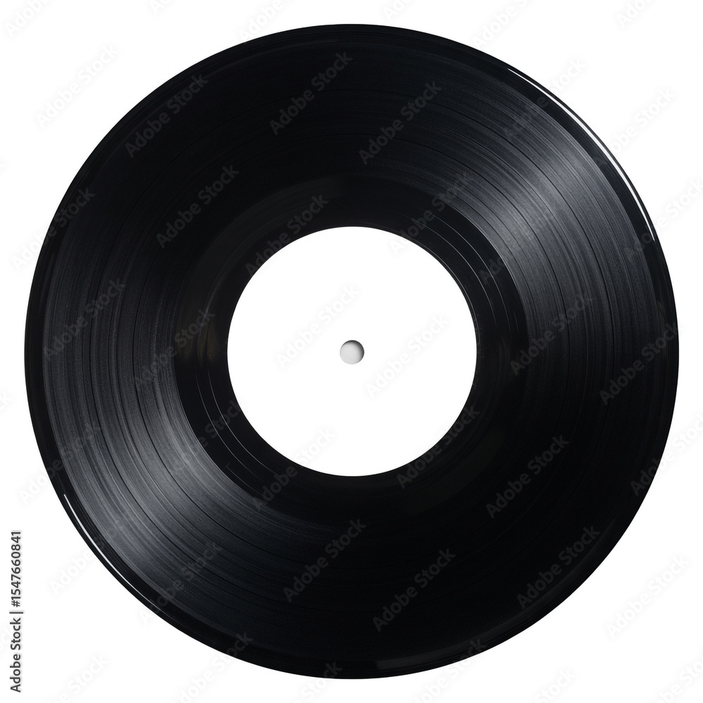 Obraz premium Black vinyl record with white label isolated on white background