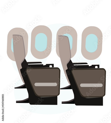 Empty airplane salon with comfortable seats vector illustration. Airplane interior design flat style.