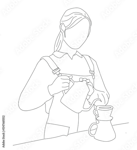 continuous line female barista. female barista making coffee
