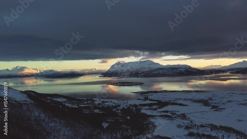 Nature and scenery of the magical Norwegian North in the Tromso region. The pure beauty of Northern Scandinavia during the polar night.
