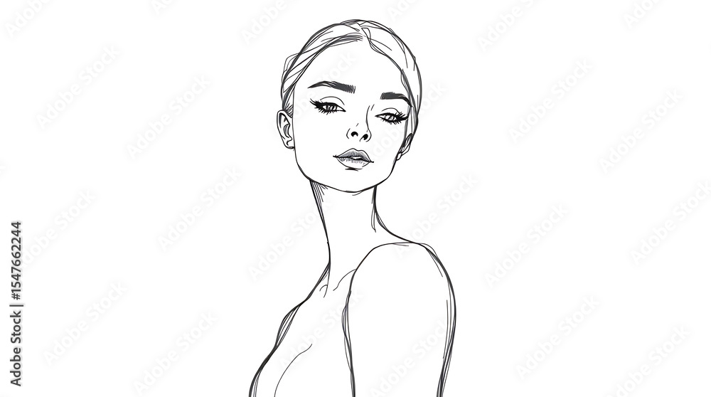 Fototapeta premium Minimalist Line Art of Woman Ideal for Wall Art Wallpaper or Background Simple Aesthetics